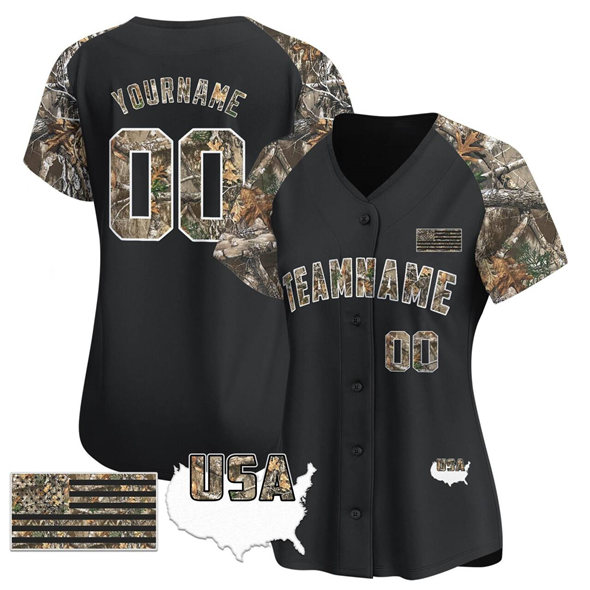 Women's Active Player Custom Black Alternate Camo Tree USA Flag Stitched Baseball Jersey